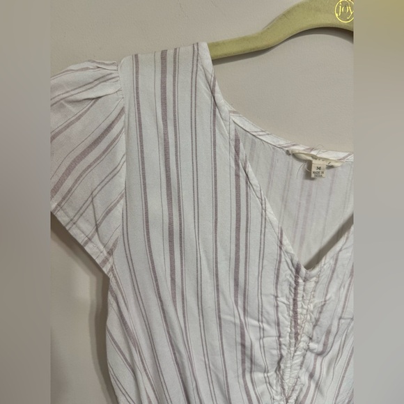 Sim & Sam | Short Sleeve White & Lilac V Neck Drawstring Top | Size Medium - Picture 6 of 8